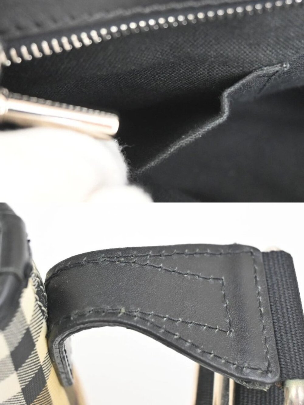 BURBERRY Nova Check Pattern Shoulder Bag PVC Leather Black Beige SHW 38KC921 - Picture 14 of 15